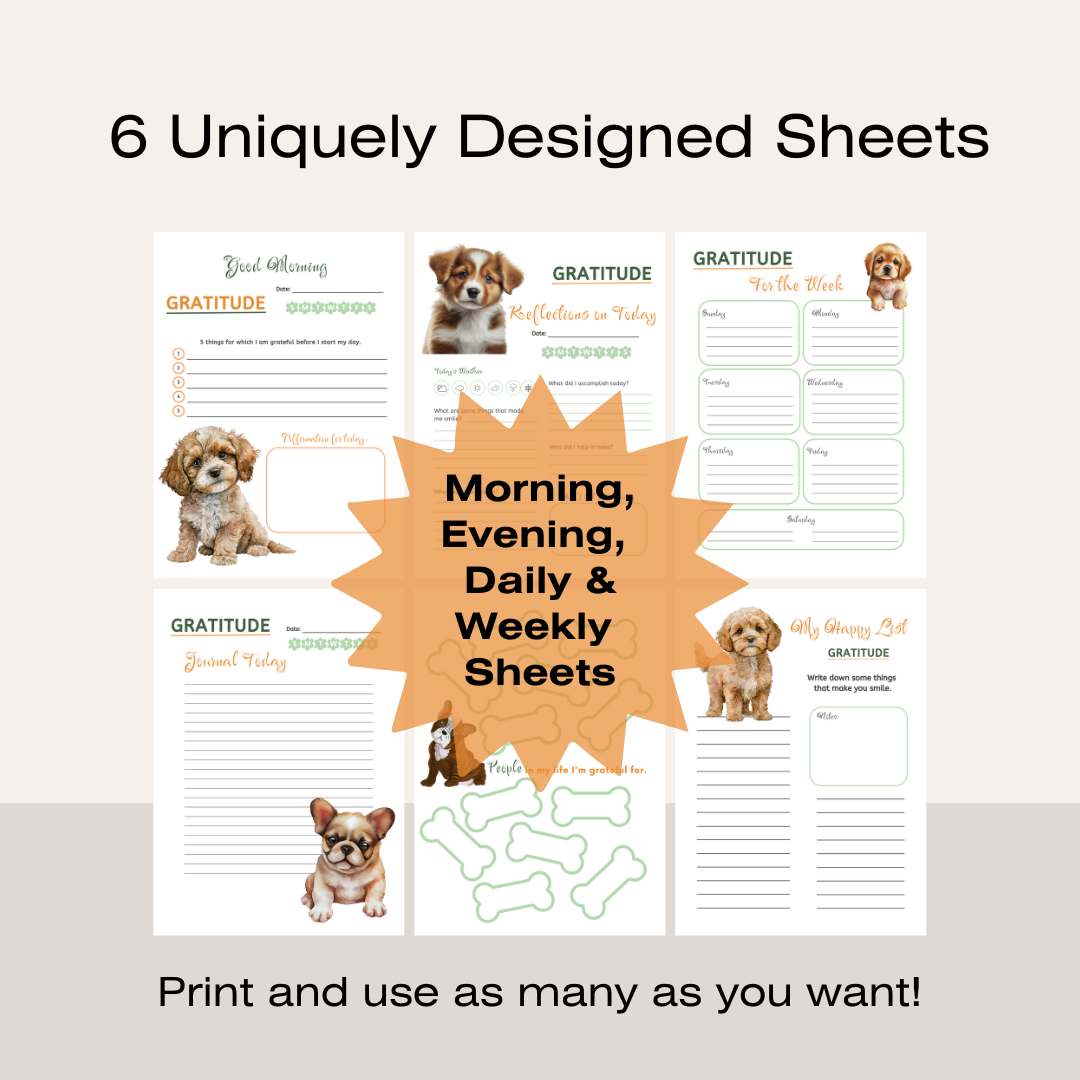 Gratitude Journal Printable Bundle - Cute Puppies